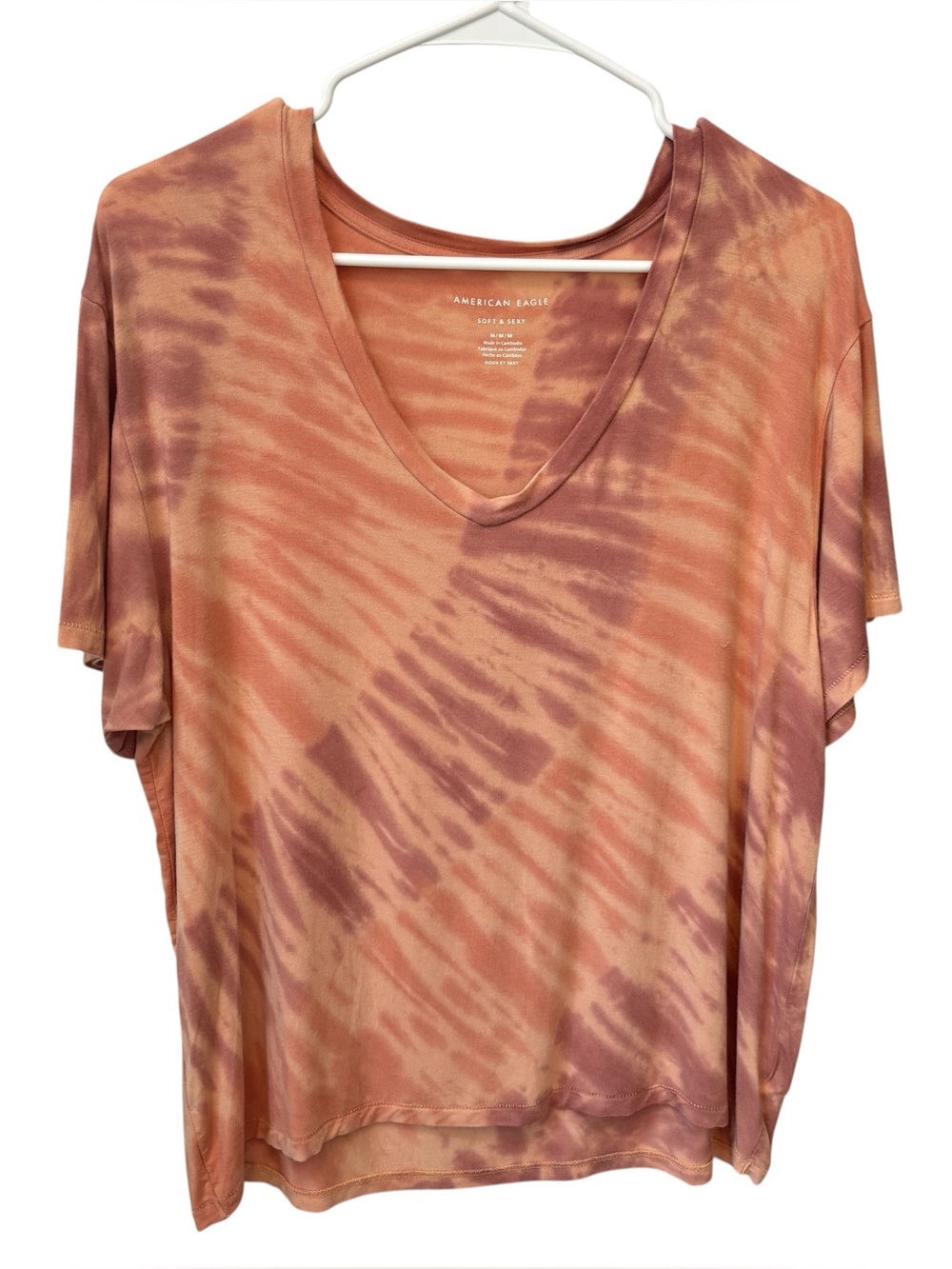 American Eagle Soft & Sexy Tie Dye Top Women’s Medium V-neck Tee Hippie Boho